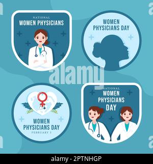 National Women Physicians Day Label Flat Cartoon Handgezeichnete Vorlagen Illustration Stock Vektor