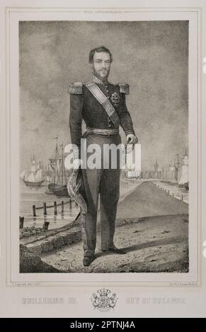 William III. Der Niederlande (1817-1890). König der Niederlande und Großherzog von Luxemburg (1849-1890). Porträt. Zeichnung von C. Legrand. Lithographie von J. Donón. "Reyes Contemporáneos". Band I. Veröffentlicht in Madrid, 1855. Stockfoto