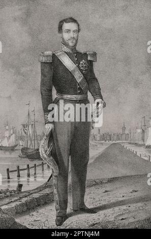 William III. Der Niederlande (1817-1890). König der Niederlande und Großherzog von Luxemburg (1849-1890). Porträt. Zeichnung von C. Legrand. Lithographie von J. Donón. "Reyes Contemporáneos". Band I. Veröffentlicht in Madrid, 1855. Stockfoto