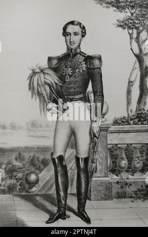 Albert, Ich Bin'S Prinz von Sachsen-Coburg-Gotha (1819-1861). Prinz Gemahlin von Königin Victoria von Großbritannien. Porträt. Lithographie. "Reyes Contemporáneos". Band I. Veröffentlicht in Madrid, 1855. Stockfoto