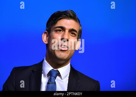 Glasgow Scotland, Vereinigtes Königreich, 28. April 2023. Ministerpräsident Rishi Sunak Scottish Conservative and Union Conference im Scottish Event Campus (SEC). Live-Nachrichten von sst/alamy Stockfoto