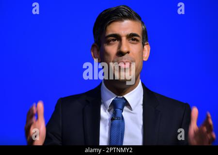 Glasgow Scotland, Vereinigtes Königreich, 28. April 2023. Ministerpräsident Rishi Sunak Scottish Conservative and Union Conference im Scottish Event Campus (SEC). Live-Nachrichten von sst/alamy Stockfoto