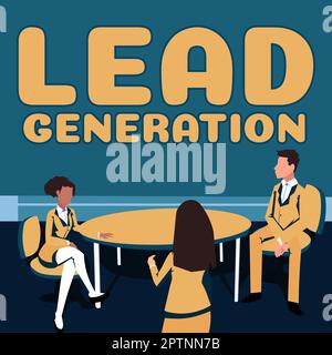 Schilder zur Lead-Generierung, konzeptionelles Fotoprozess zur Identifizierung und Kultivierung potenzieller Kunden Stockfoto