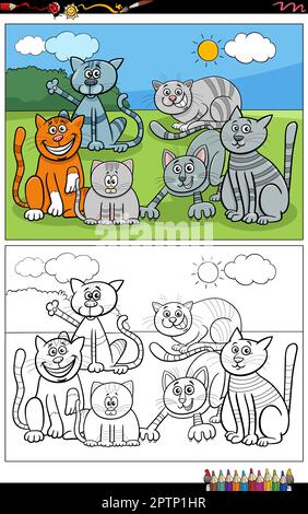 Zeichentrickfilme, Katzen und Kätzchen, Tiercharaktere, Malseite Stock Vektor