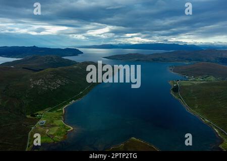 Genähte Luftperspektive in der Nähe von Loch Ainort in Richtung Marsco und Cuillins und Glamaig, Isle of Skye, Schottland Stockfoto