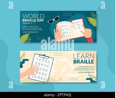 Abbildung: World Braille Day Banner Flat Cartoon Handgezeichnete Vorlagen Stockfoto