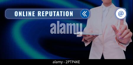 Handgeschriebenes Schild Online Reputation, Geschäftsübersicht Zuverlässigkeit Bewertung Zufriedenheit Bewertung Qualität Stockfoto