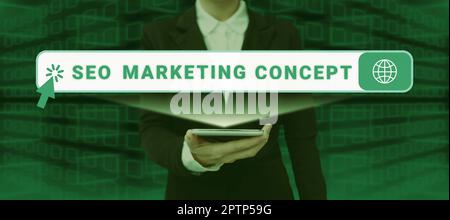 Handgeschriebener Text Seo Marketing Concept, Word for Strategy, die zur Erfüllung der Kundenanforderungen implementiert werden Stockfoto