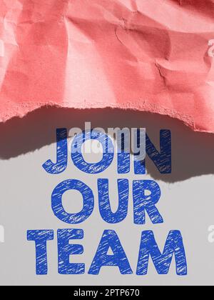 Schreiben und Anzeigen Werden Sie Mitglied unseres Teams, Internet Concept Allied Associate Work With US Neuer Mitarbeiter Enlist Stockfoto