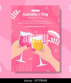 Happy Galentines Day Poster Flache Cartoon Handgezeichnete Vorlagen Illustration Stock Vektor