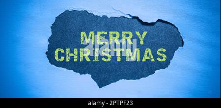 Text Frohe Weihnachten, Wort für die jährliche Tradition, um die Geburt Jesu Christi zu feiern Stockfoto