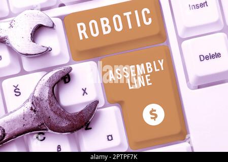 Handschriftlicher Text Robotic Assembly Line, Word zur Steigerung der Produktionsgeschwindigkeit und Konsistenz Stockfoto