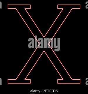 Neon Chi griechisches Symbol Großbuchstabe Schriftart rot Vektor Abbildung flaches Bild Stock Vektor