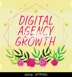 Das Schild zeigt das Wachstum der digitalen Agentur, das Geschäftsmodell zeigt den Fortschritt des Grafikdesigns und des Werbetexts Stockfoto