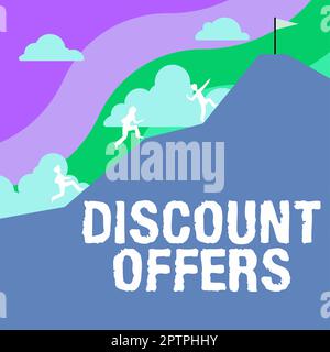 Konzeptionelle Überschrift Rabattangebote, Betrag oder Prozentsatz der Geschäftsanzeige, der vom normalen Verkaufspreis abgezogen wird Stockfoto