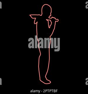 Neonmann mit Schwert Machete Kalte Waffen in der Hand Soldat Soldat Soldat Soldat Soldat in Positionen Hunter mit Messerkampf stellt starken Verteidiger Warrior Concept Waffen stehen rot Vektordarstellung flacher Stil Stock Vektor