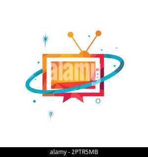 Planet TV Vector Logo-Design. Medien und Unterhaltung, TV-Logo-Konzept. Stock Vektor