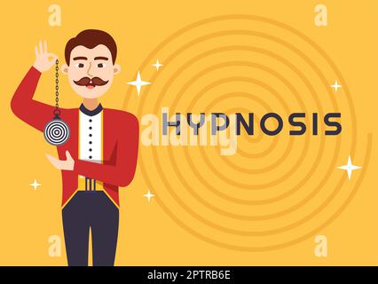 Hypnose mit Schwarz-Weiß-Spiralen, die einen veränderten Geisteszustand für Behandlungsdienste in einer flachen, handgezeichneten Schablone erzeugen Stockfoto