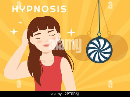Hypnose mit Schwarz-Weiß-Spiralen, die einen veränderten Geisteszustand für Behandlungsdienste in einer flachen, handgezeichneten Schablone erzeugen Stockfoto