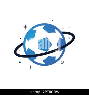 Design-Vorlage für das Vektorlogo des Fußball-Globus. Illustration der Fußball-Planet-Logo-Vorlage. Stock Vektor