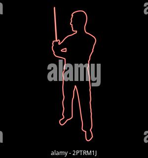 Neonmann mit Schwert Machete Kalte Waffen in der Hand Soldat Soldat Soldat Soldat Soldat in Positionen Hunter mit Messerkampf stellt starken Verteidiger Warrior Concept Waffen stehen rot Vektordarstellung flacher Stil Stock Vektor