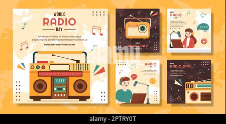 World Radio Day Social Media Post Flat Cartoon Handgezeichnete Hintergrundvorlagen Illustration Stock Vektor