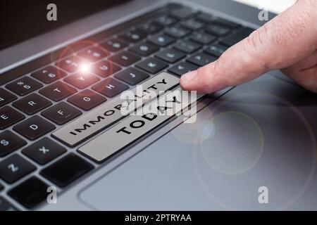 Schreiben mit Text Unmoralität, Geschäftskonzept der Zustand oder die Qualität unmoralisch zu sein, Bosheit Stockfoto