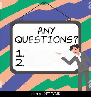 Schreiben mit Text beliebige Fragen, konzeptionelles Foto etwas, das Sie sagen oder schreiben, um eine Person zu fragen Stockfoto