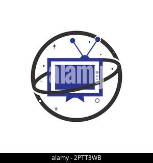 Planet TV Vector Logo-Design. Medien und Unterhaltung, TV-Logo-Konzept. Stock Vektor