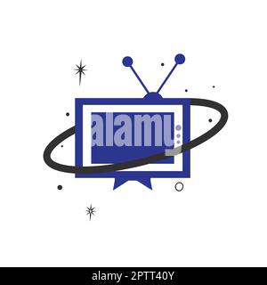 Planet TV Vector Logo-Design. Medien und Unterhaltung, TV-Logo-Konzept. Stock Vektor