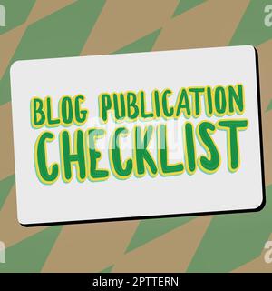 Textzeichen mit Checkliste für Blog-Veröffentlichungen, Word für regelmäßige Aufzeichnung der Gedanken, Meinungen oder Erfahrungen einer Person Stockfoto