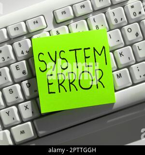 Konzeptionelle Beschriftung Systemfehler, Internetkonzept technologischer Fehler Software Kollaps Absturz Informationsverlust Stockfoto