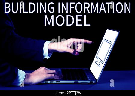 Handschriftlicher Text Building Information Model, ein Wort, das über den Prozess des Hinzufügens von Struktur zu einer Immobilie geschrieben wurde Stockfoto