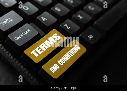 Text mit den Geschäftsbedingungen für Inspiration, Word für Regeln, die für die Erfüllung eines bestimmten Vertrags gelten Stockfoto