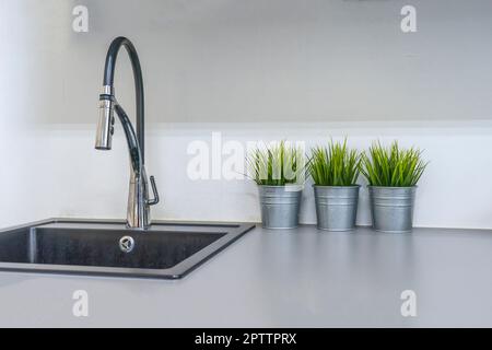 Küchenspüle und Wasserhahn im Haus Stockfoto