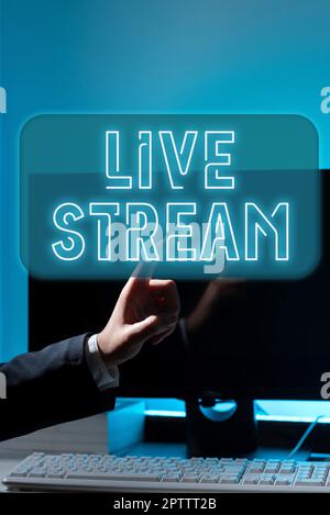 Konzeptionelle Darstellung Live-Stream, Internetkonzept zur Übertragung von Video- oder Audiomaterial unter Verwendung des Internets Stockfoto