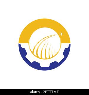 Design mit Vektorlogo für den Zahnradweg. Abstrakter Flugzeugflug mit Gear Logo-Design. Stock Vektor