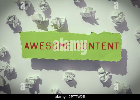 Handschrift Text Awesome Content, Business Concept wertvoll nützlich und eher zu bestimmten Unternehmen inspirieren Stockfoto
