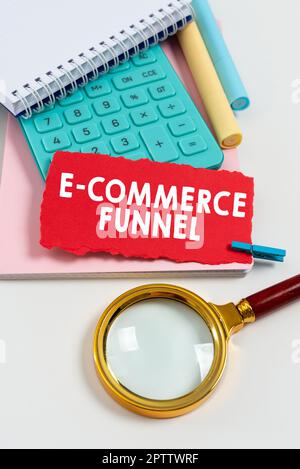 Handschriftenschild E Commerce Funnel, Business Idea ein Tool zur Optimierung der Benutzerfreundlichkeit der Online-Assets Stockfoto