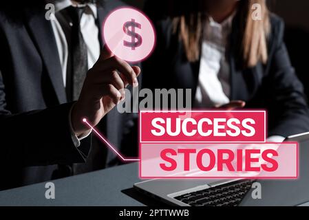 Konzeptdarstellung Erfolgsgeschichten, Wort für eine Chronik, die großen Erfolg zeigt, den eine Person erzielt hat Stockfoto
