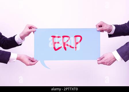 Texttitel mit ERP, Word für Enterprise Resource Planning zentralisierte Datenbank für Geschäftsprozesse Stockfoto