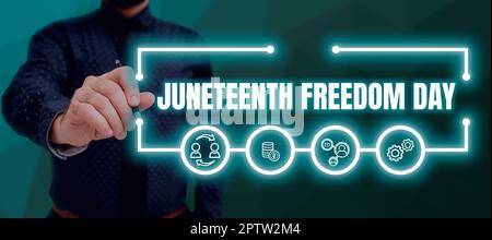 Schild mit dem Juneteenth Freedom Day, Konzept bedeutet gesetzlicher Feiertag in den Vereinigten Staaten zum Gedenken an das Ende der Sklaverei Stockfoto