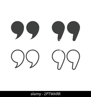 Anführungszeichen, Anführungszeichen, schwarze isolierte Vektorsymbolgruppe Stock Vektor