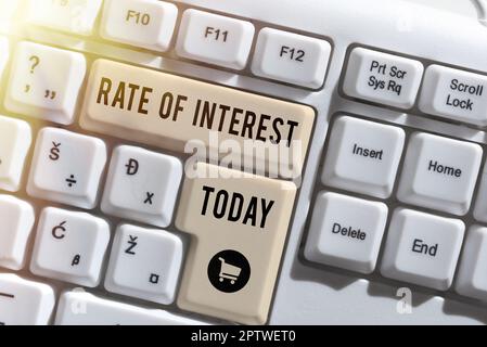 Konzeptionelle Überschrift Zinssatz, Wort geschrieben auf Prozentsatz berechnet aus dem Nennbetrag des Darlehens, Hypothek oder Investition Stockfoto