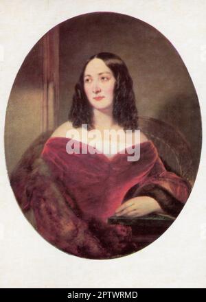 Alexandra Wassiljewna Alyabieva (1812-1891). Die Tochter des Grundbesitzers. Zusammen mit N. Goncharova, Puschkins zukünftige Frau, war sie in Moskau als erste Schönheit berühmt. Old Vintage Postcard of the UdSSR, Vol. 3, 1987. Stockfoto