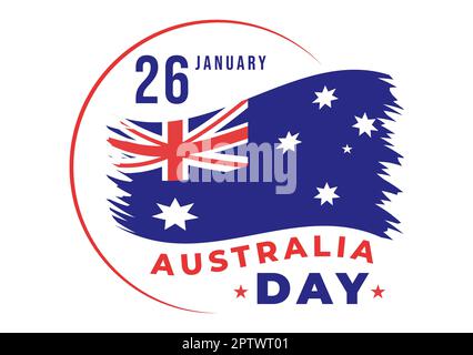 Happy Australia Day findet jedes Jahr am 26.. Januar statt, mit Flaggen und einer Karte zur Vielseitigkeit der Menschen in flachem Cartoon, handgezeichnete Vorlage Stockfoto