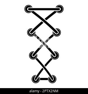 Schwarzes Schnürsenkel-Symbol auf weißem Hintergrund isoliert. Stock Vektor