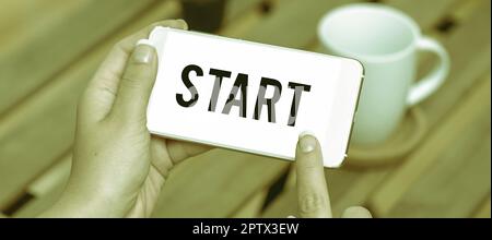 Hand schreiben Zeichen Start, Konzept Bedeutung beginnen oder gerechnet werden von einem bestimmten Zeitpunkt im Raum Start Stockfoto