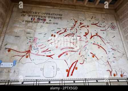 Der amerikanische Friedhof und das Denkmal der Normandie, der amerikanische Friedhof der Normandie, der amerikanische Friedhof, in, Frankreich, befindet sich, in, Colleville-sur-Mer, Normandie, gegründet von den USA Erste Armee am 8. Juni 1944 als erste, amerikanischer Friedhof, auf europäischem Boden, Im Zweiten Weltkrieg Der Friedhof erstreckt sich über 172,5 Hektar und beherbergt die Gräber von 9.386, militärisch Toten, von denen die meisten ihr Leben bei der Landung und den anschließenden Operationen verloren haben. Stockfoto