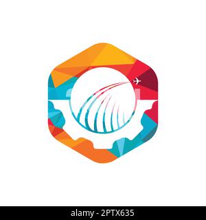 Design mit Vektorlogo für den Zahnradweg. Abstrakter Flugzeugflug mit Gear Logo-Design. Stock Vektor
